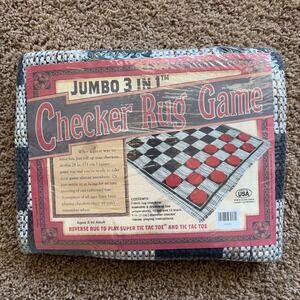 Jumbo 3-in-1 Checker Fabric Rug Game Reversible Super Tic Tac Toe USA Made NEW